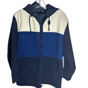 Women’s size small reversible waterproof Blue and Cream Hooded Sweater jacket.